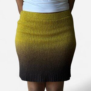 Free People Pull-On Fade Away Knit Sweater Skirt Alpaca Wool Blend Yellow/Brown